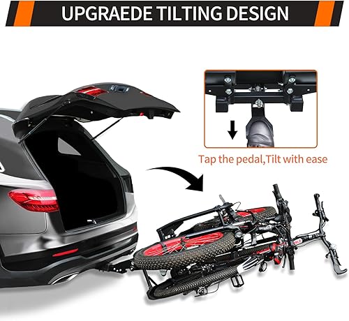 Miniatura 5 de Soporte de enganche eléctrico plegable para bicicleta con rampa para receptor de 2 pulgadas, 2 portabicicletas para automóvil, neumático de hasta 4