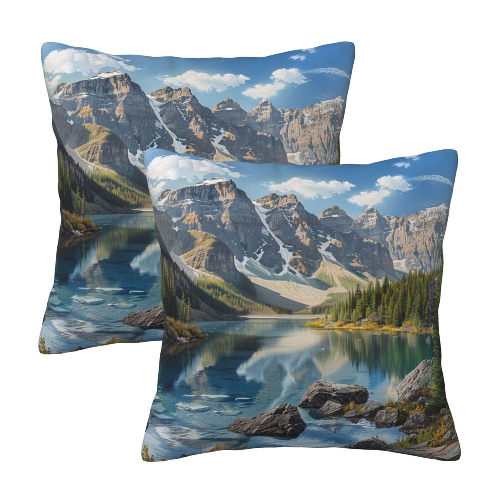 Rocky Mountains Throw Pillow Cases 2 Pack Square Pillowcases Soft Pillow Protectors for Couch Livingroom Sofa Bed Office Car,30x30 CM