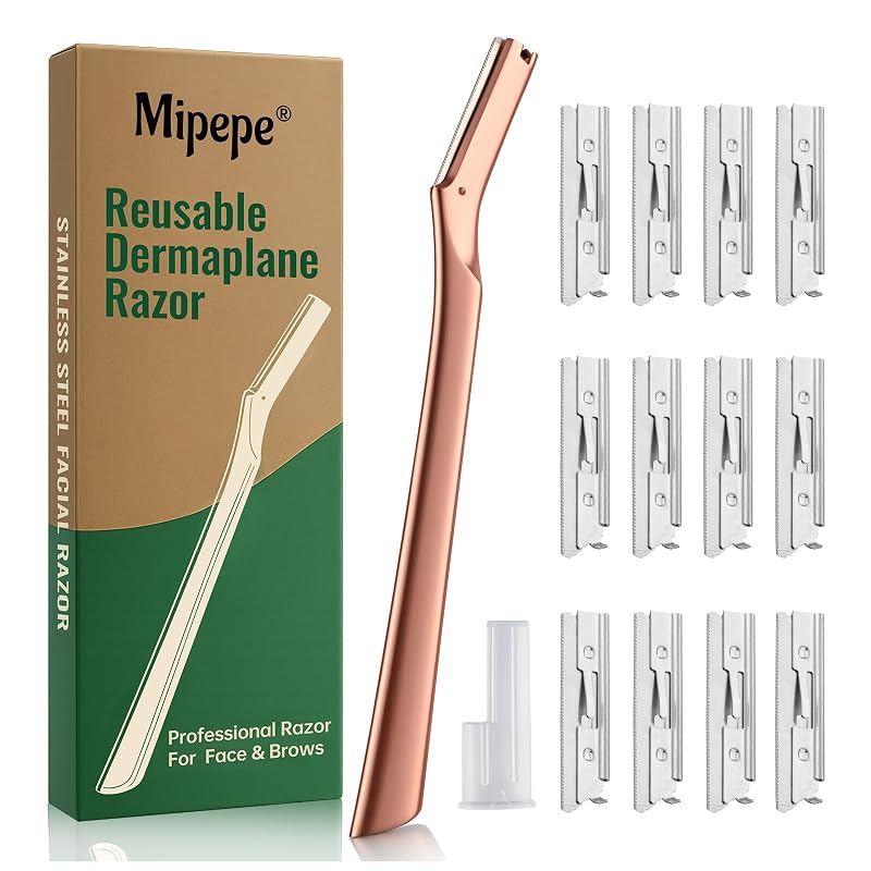 Navalha dermaplane para rosto e sobrancelhas Mipepe Rose Gold, com 12 lâminas
