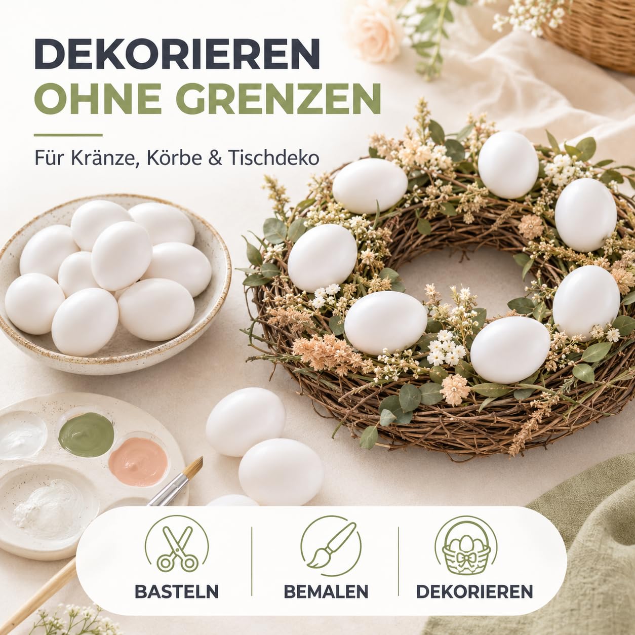 TK Gruppe Timo Klingler 250x Ostereier 6 cm Dekoeier Plastikeier Eier für Ostern Zum Basteln Bemalen Aufhängen aus Plastik, Kunststoff Weiß Kunststoffeier für Deko Dekoration Weiß (250)
