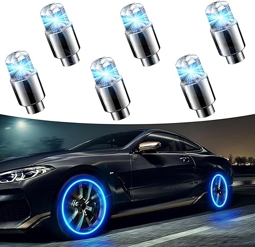 6 luces de válvula de neumático de automóvil, luz nocturna modificada fresca, luz de flash con sensor de choque, impermeable, tapa de luz LED, Azul