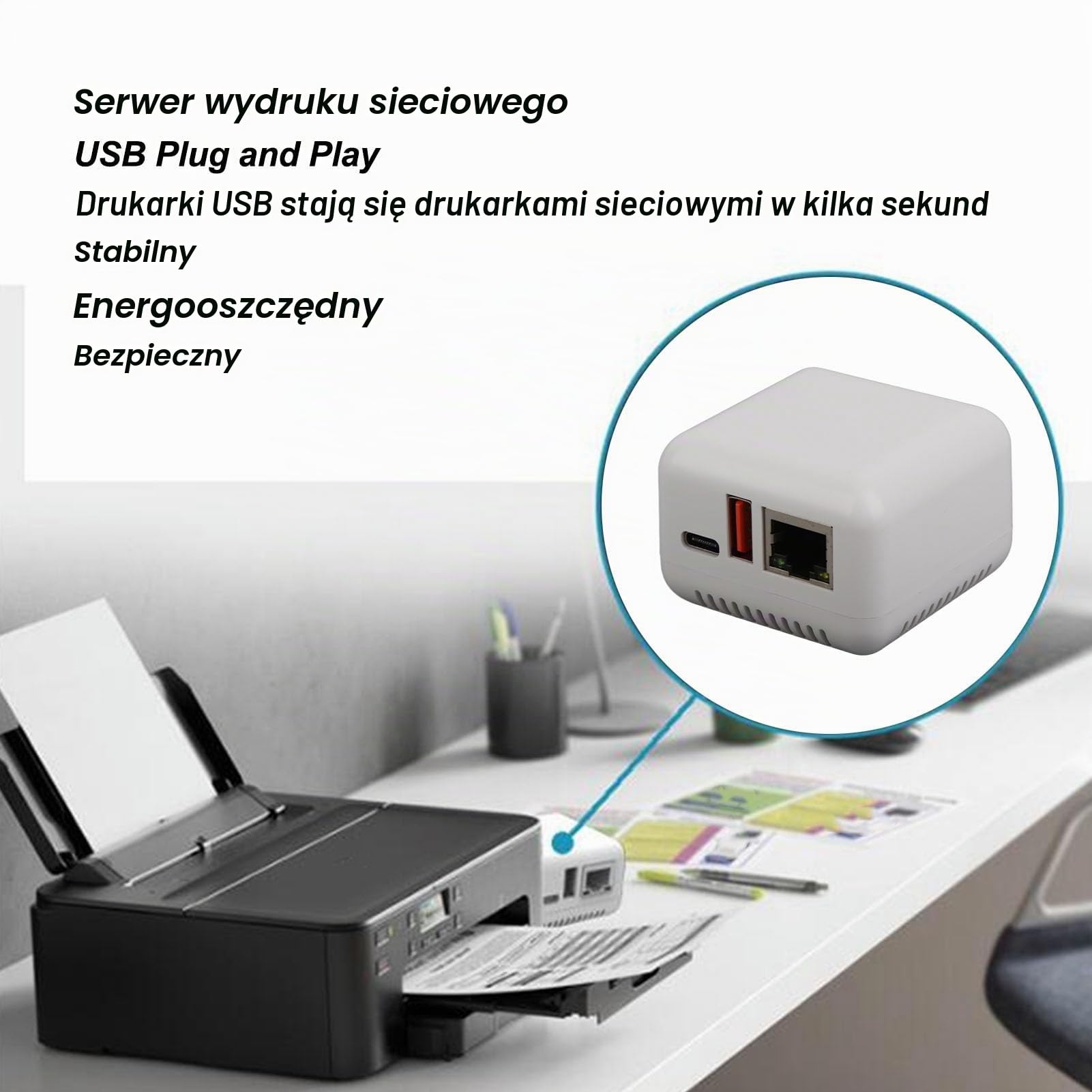 Bezprzewodowy Serwer Drukujący, Serwer Drukowania Sieci USB 2.0, Serwer Skarb Saża 5 V, Bezprzewodowy Serwer Drukujący dla Androida dla 3,4 100–240V (wtyczka UE)