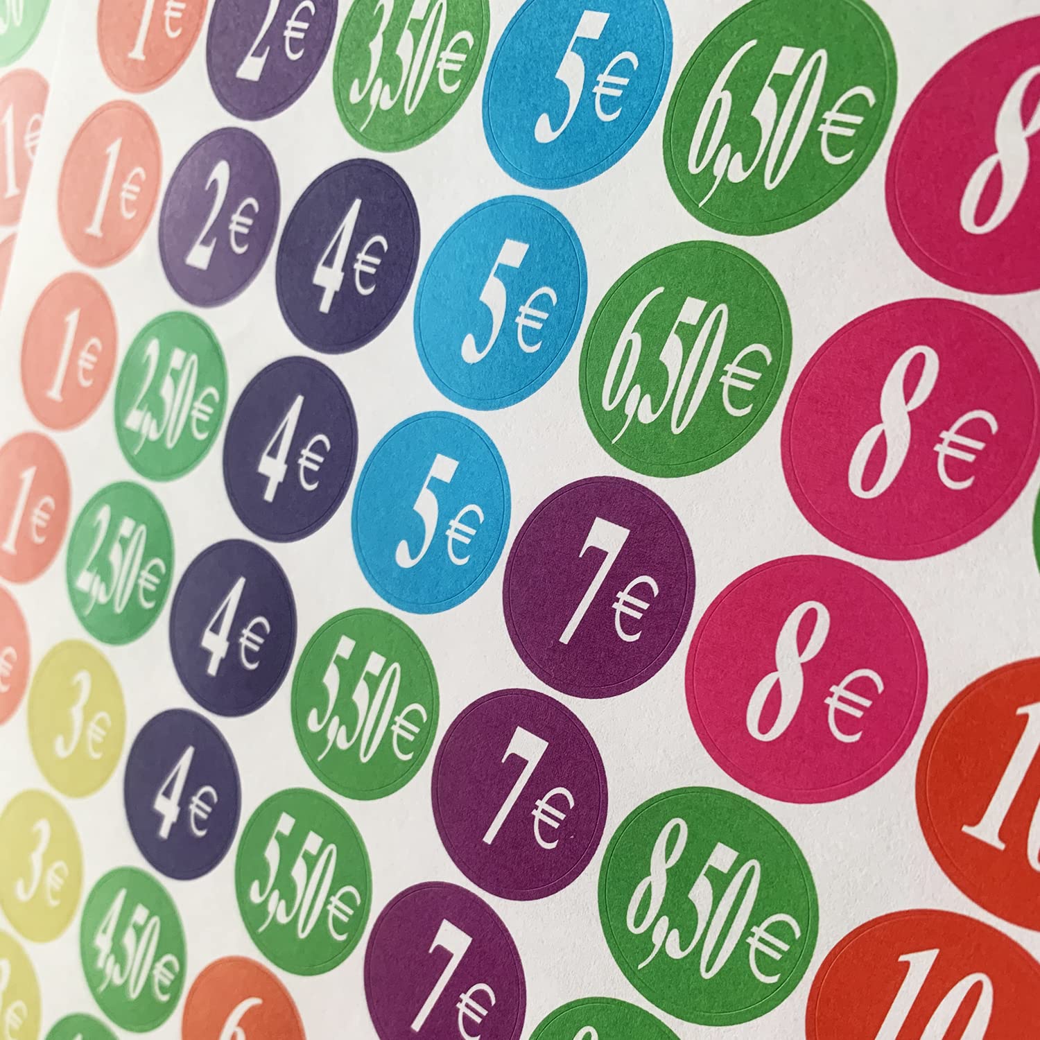 Affichesstore Stickerpakket – 315 Ronde Etiketten 25 Mm, 5 Vellen, Prijzen Van €0,50 Tot €10 – Voorgesneden, Glanzend, Matte Afwerking