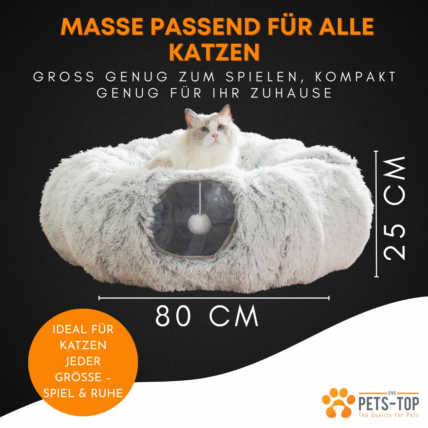 One PETS-TOP Katzentunnel – Tunnel für Katzen Rund mit Schlafplatz & Bed – Katzentunnel XXL Große Katzen – Donut Rascheltunnel aus Plüsch – Cat Tunnel