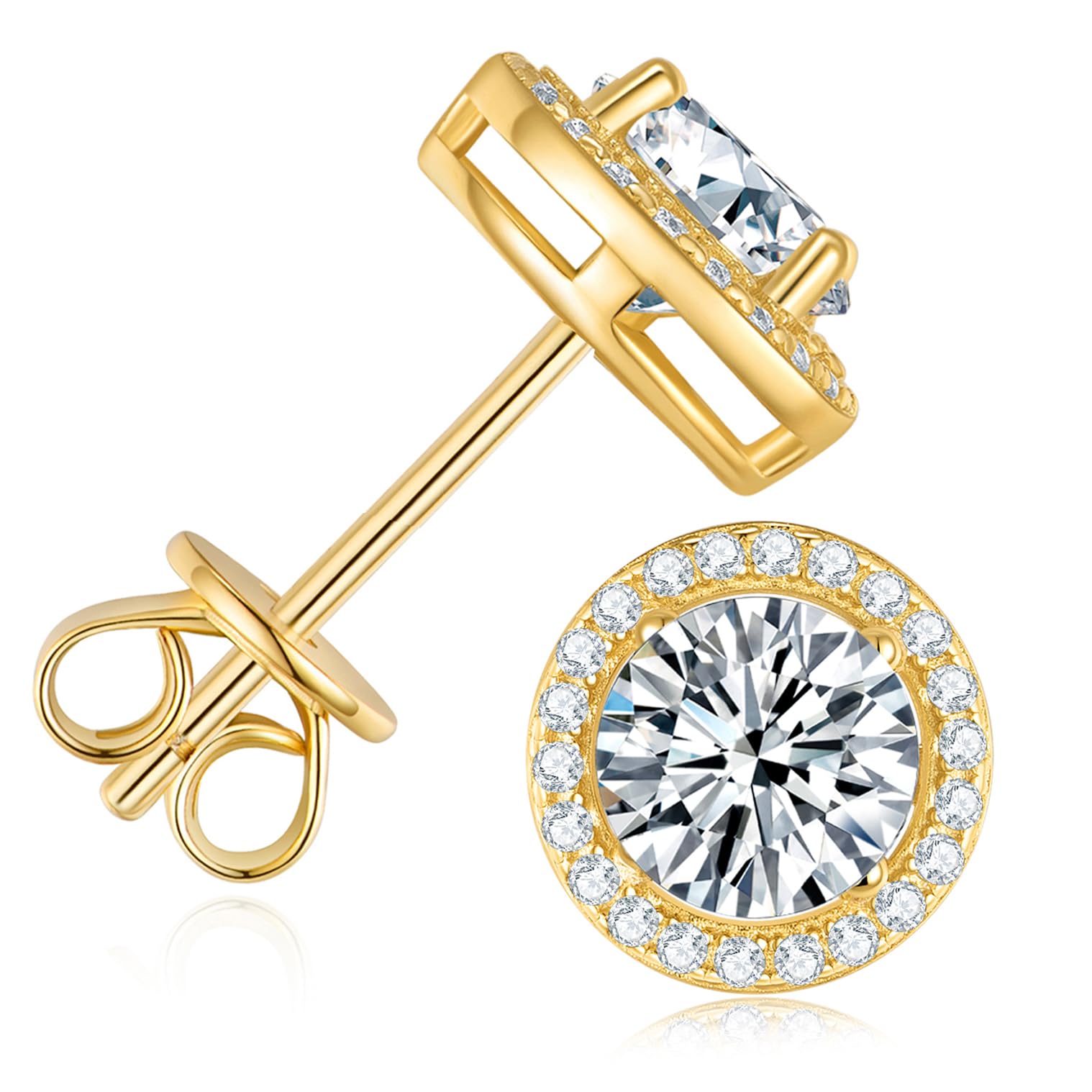 1-4ct Moissanite Stud Earrings for Women - Halo Round 925 Sterling Silver D Color Ideal Cut Earrings with Certificate of Authenticity