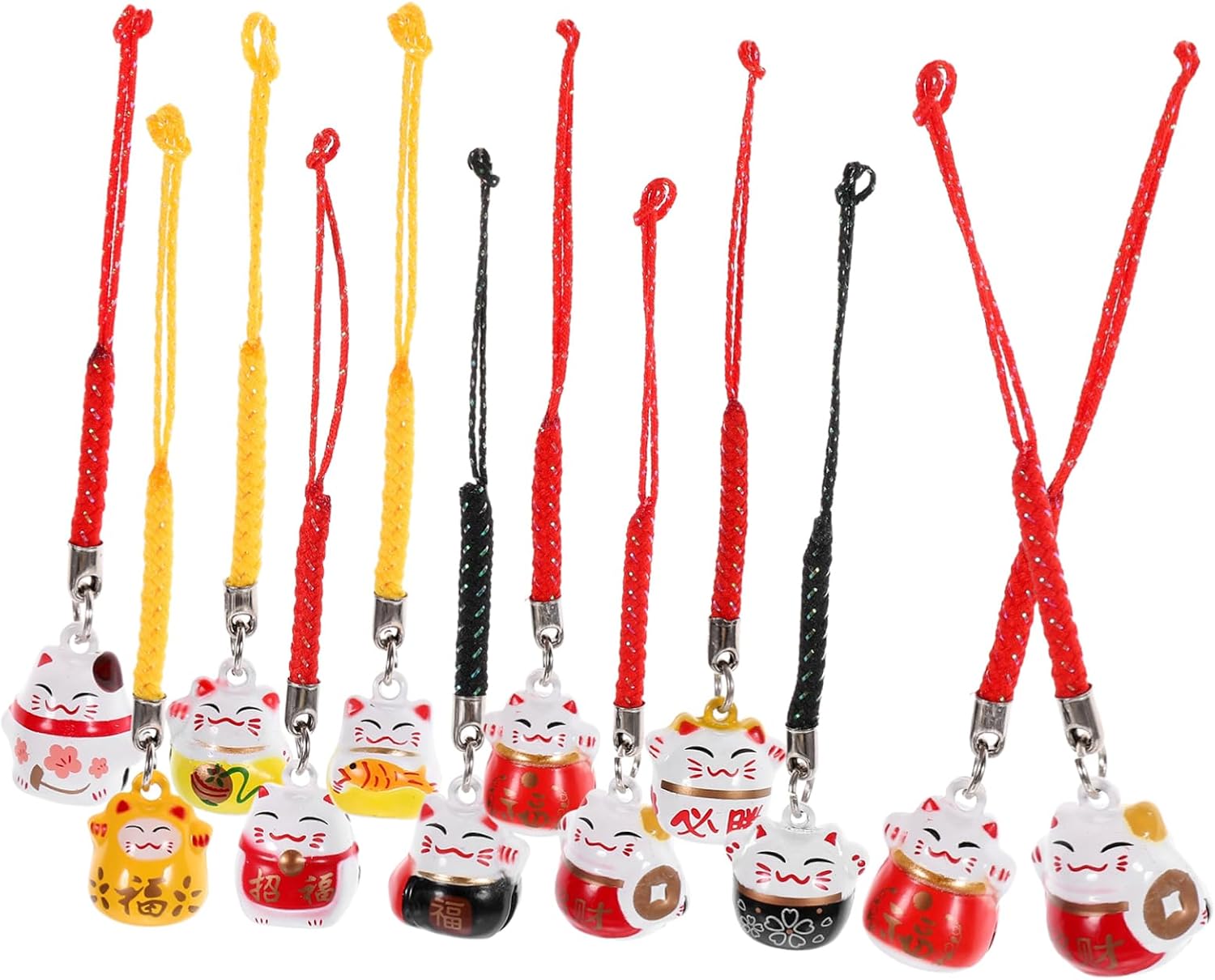 SEWACC Luck Cat Hanging Bell Phone Charms 12pcs Copper and Silk