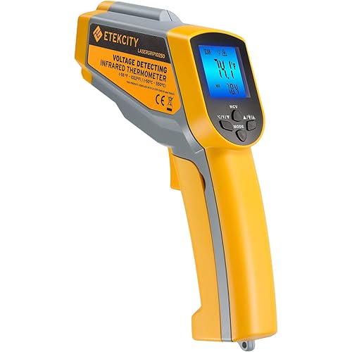 Etekcity Infrared Thermometer 1025D (Not for Human) Dual Laser Temperature Gun-58℉~1022℉ (-50℃~550℃) with Adjustable Emissivity, Non-Contact Voltage Tester (NCV), Standard Size, Yellow & Gray