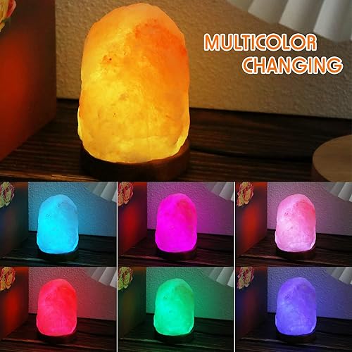 Miniatura 4 de Retisee 3 lámparas de sal del Himalaya con USB 7 colores cambiantes, mini adaptador de luz de sal pequeña pura y base de madera, cristal natural,