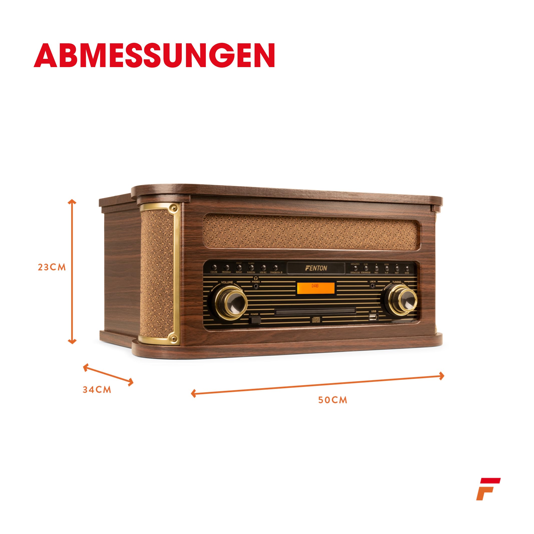 Fenton Memphis, Kompaktanlage mit Plattenspieler Retro, DAB+ Radio, MP3, CD | Retro Schallplattenspieler mit DAB Radio, Bluetooth, Kassettenpieler, USB, Dunkelbraun, FM, Vinyl Player, Kassettenspieler