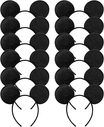 CHuangQi Mouse Ears Headband, Solid Black Set of 12