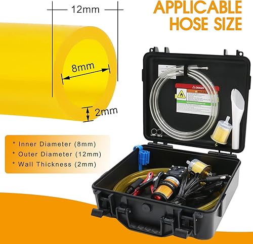 Miniatura 12 de Kit de bomba de transferencia de combustible de 12 V 75 W, mueve hasta 110 galones de gas o diésel por hora, con tubo de combustible de alta