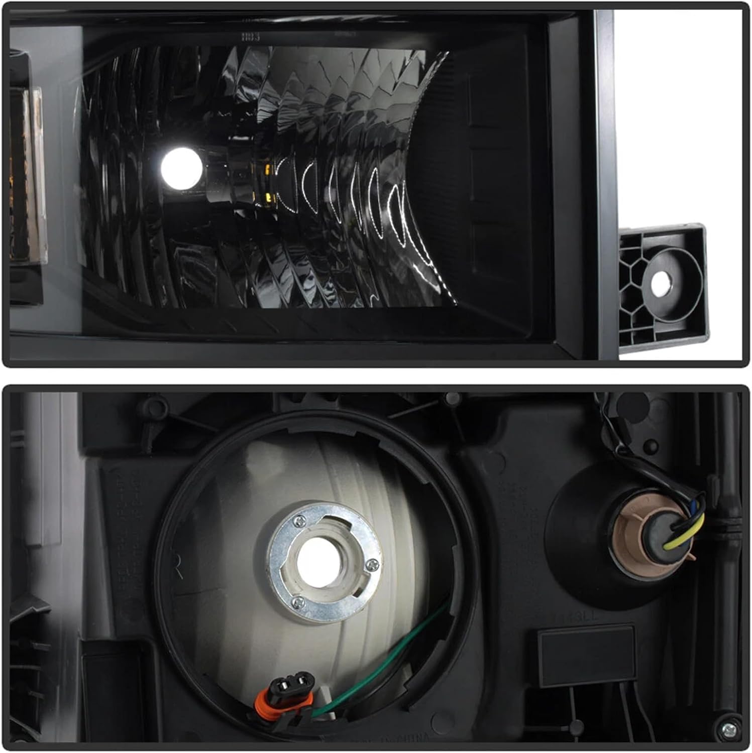 Headlight Assembly Compatible with 2014-2015 Chevy Silverado 1500 Headlights Headlamps Left+Right 14-15 Lights (GLOSS BLACK FRAME+BLACK INNER+AMBER SIDE)