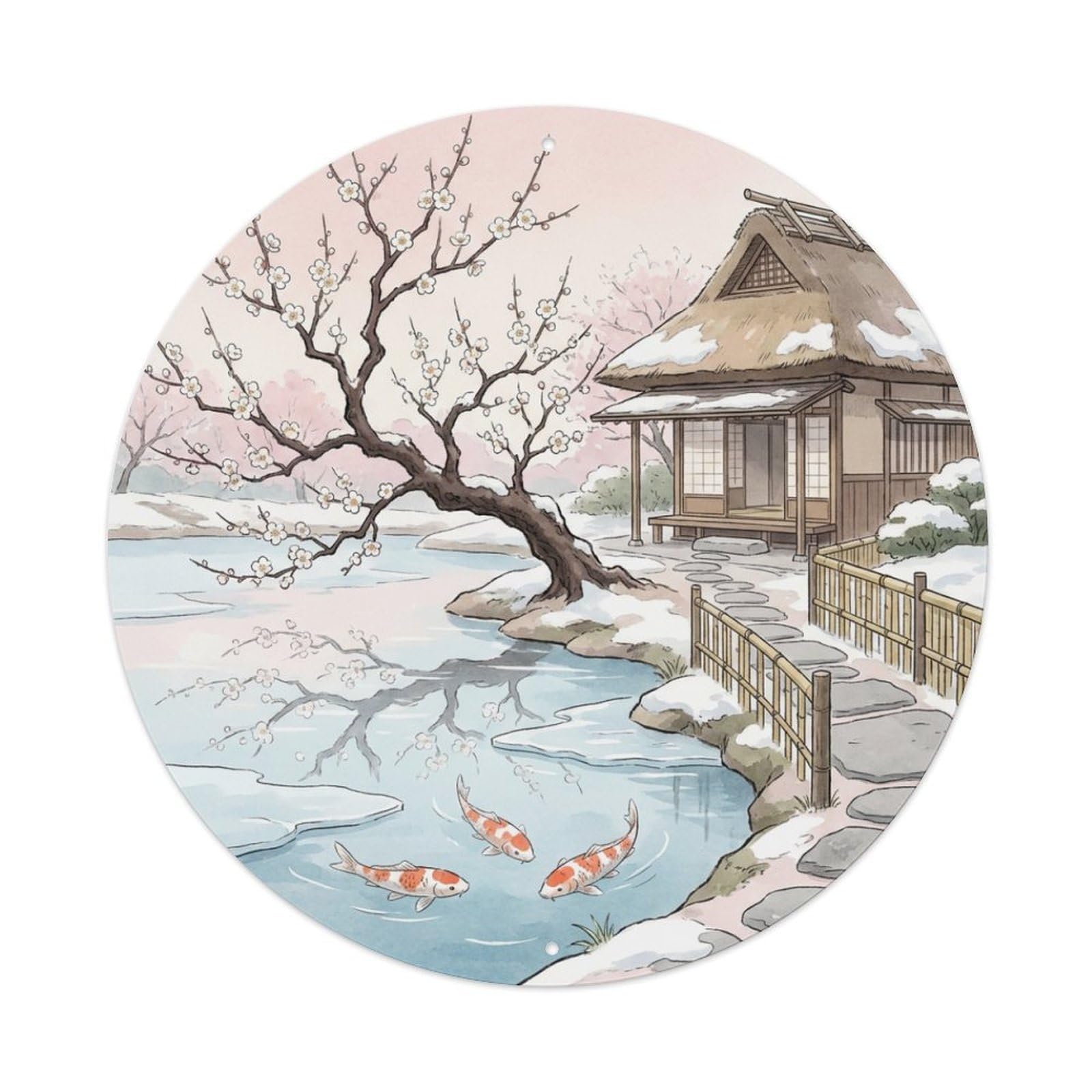 Galvaxio Style Japanese Koi Fish Flowering Plum Early Bloom Metal Tin Sign
