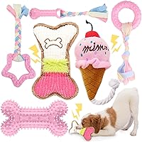 BAEJMJK 6 Pack Pink Puppy Teething Toys for Small Dogs - Soft Rubber Chew Bones, Rope Toys & Squeaky Plush Set for Teeth Cleaning