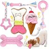 6 Pack Puppy Teething Toys Pink Small Breed Dog Chew Toys with Rope Cute Soft Rubber Puppy Toys Set for Cleaning Teeth Interactive Pet Doggy Bone Toys