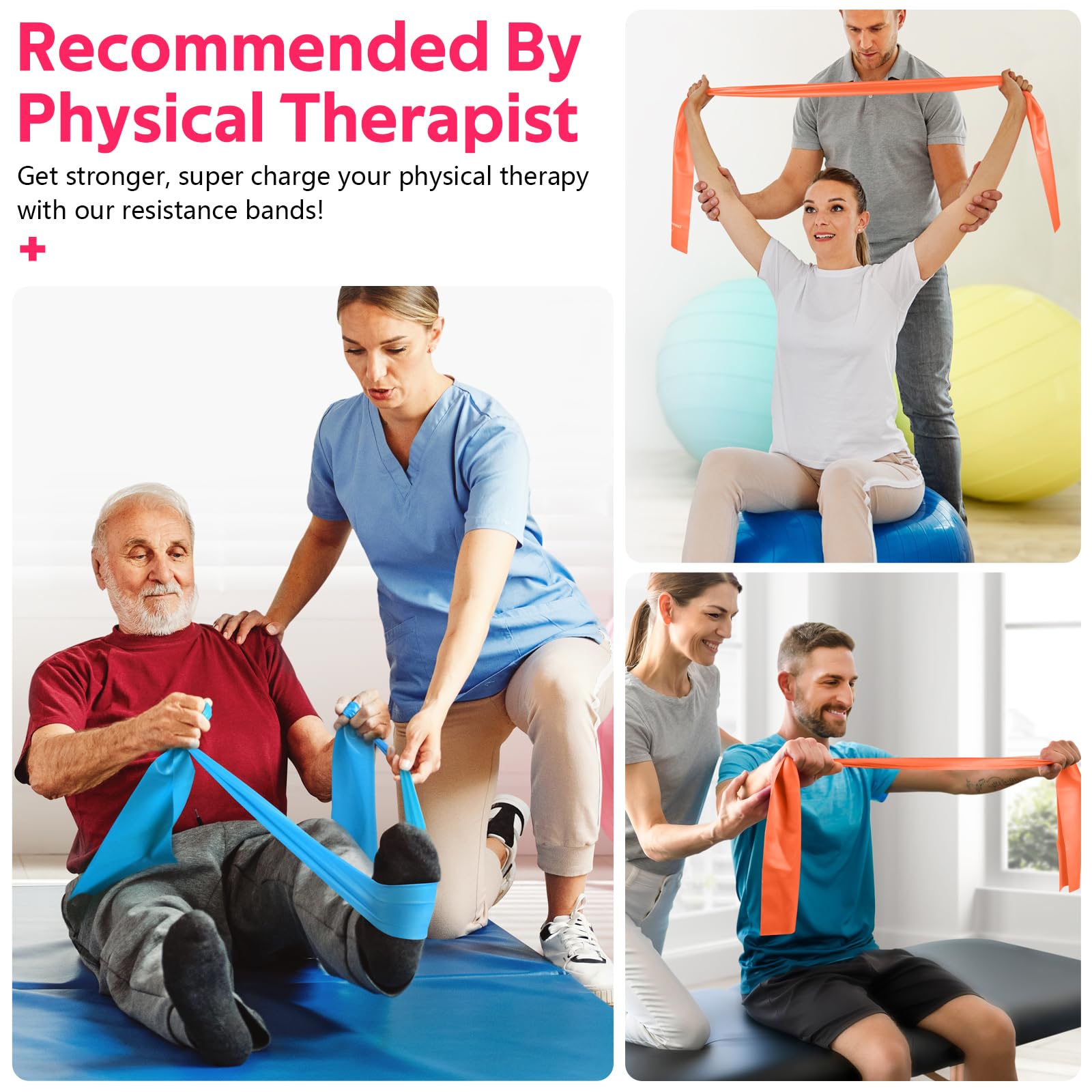 Widerstandsbänder für Training, Übungsbänder für Physiotherapie, Stretch, Erholung, Pilates, Reha, Krafttraining und Yoga Starter-Set