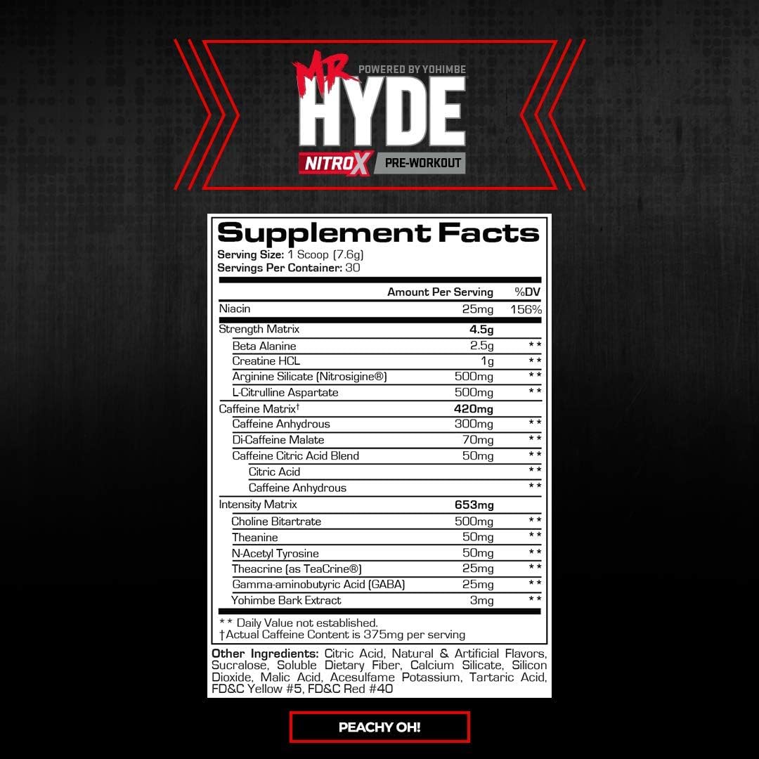 ProSupps Mr. Hyde NitroX Pre-Workout Powder Energy & Nitric Oxide Boosting Drink, Intense Sustained Energy, Pumps & Focus Powered by Yohimbe, Beta Alanine, Creatine & Nitrosigine, 30 True Servings
