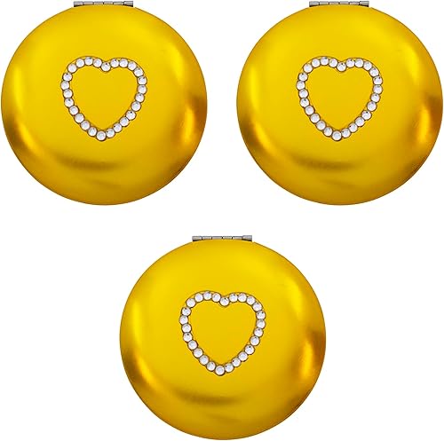 Miniatura 7 de Stephanie Imports Juego de 3 espejos compactos delgados con aumento de doble cara en forma de corazón (tamaño pequeño, dorado)