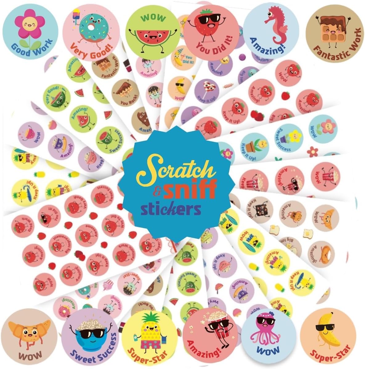 Scratch and Sniff Stickers - 24 Sheets Smelly Sticker Set Bulk,12 Different scents, Scented Motivational Teacher Stickers for Kids Classroom Rewards, Teachers Must Haves (360)