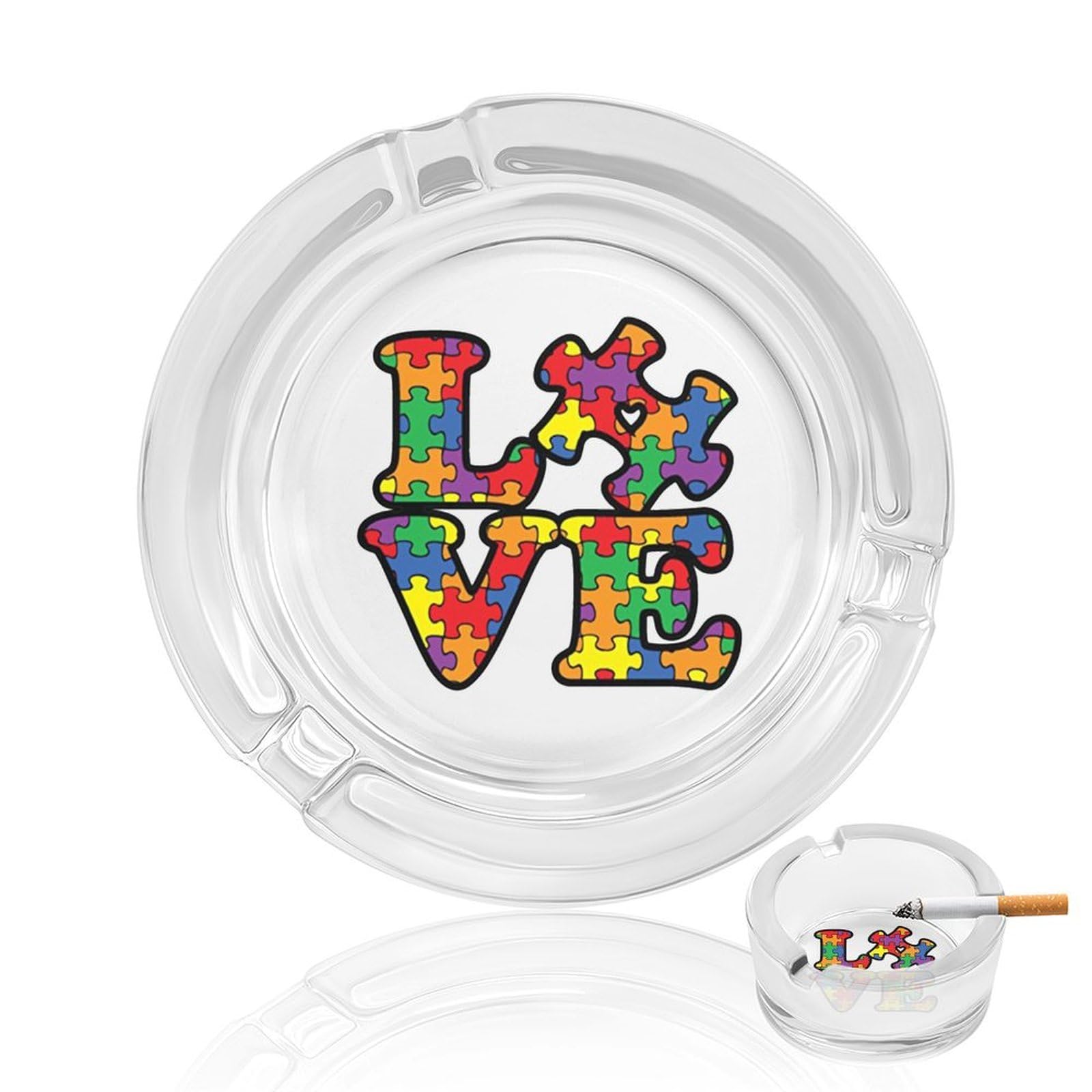 Nclqvjxzkhw Style Love Autism Awareness Puzzle Glass Ashtray Round Ash Tray Smoking Trays For Home Garden Outdoor