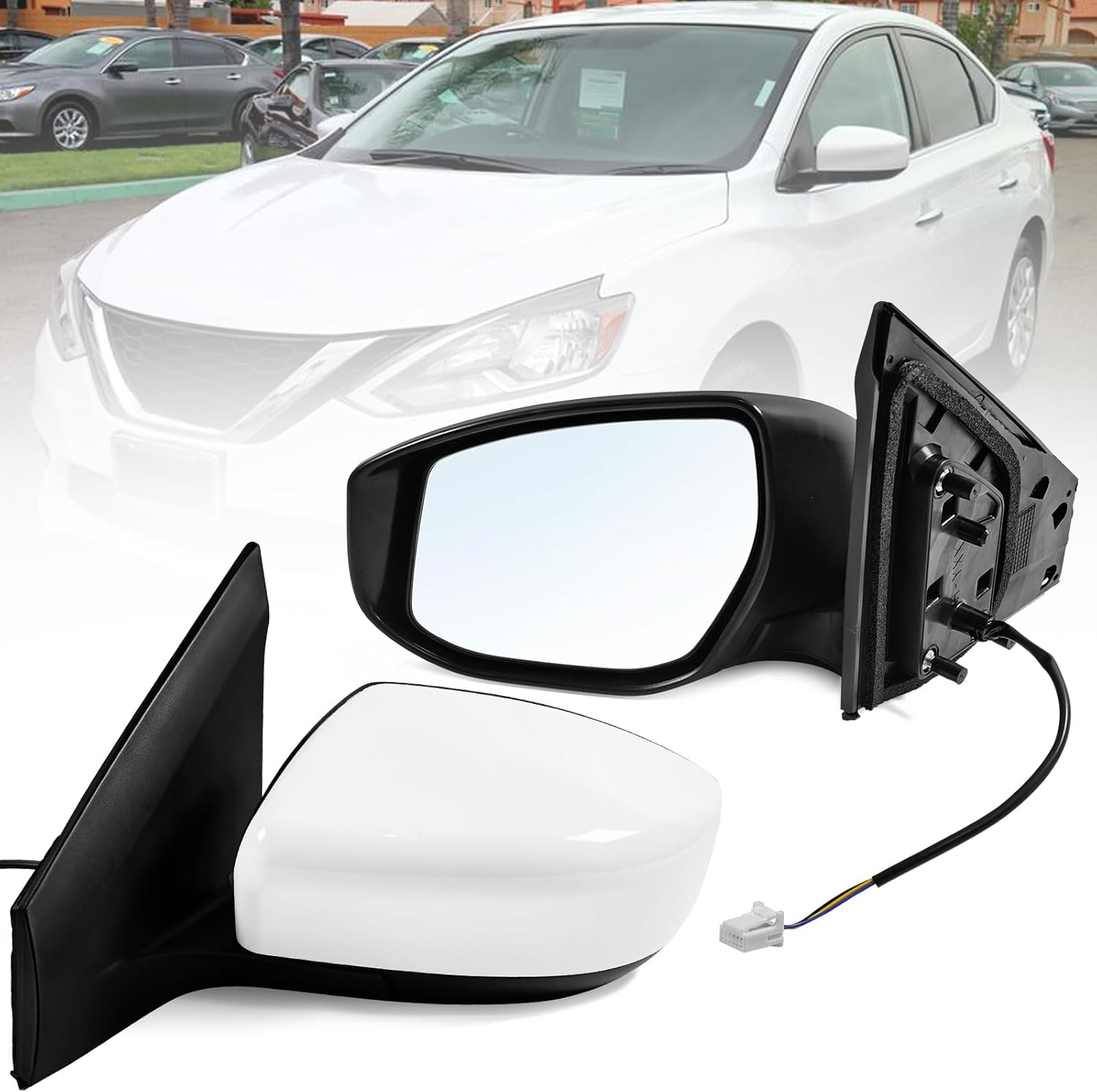 Left Driver Side Mirror Assembly Fits 2013-2019 Nissan Sentra with Power Glass Heated Manual Folding Match to White Replace NI1320262(5 Pins) L-5Pins White