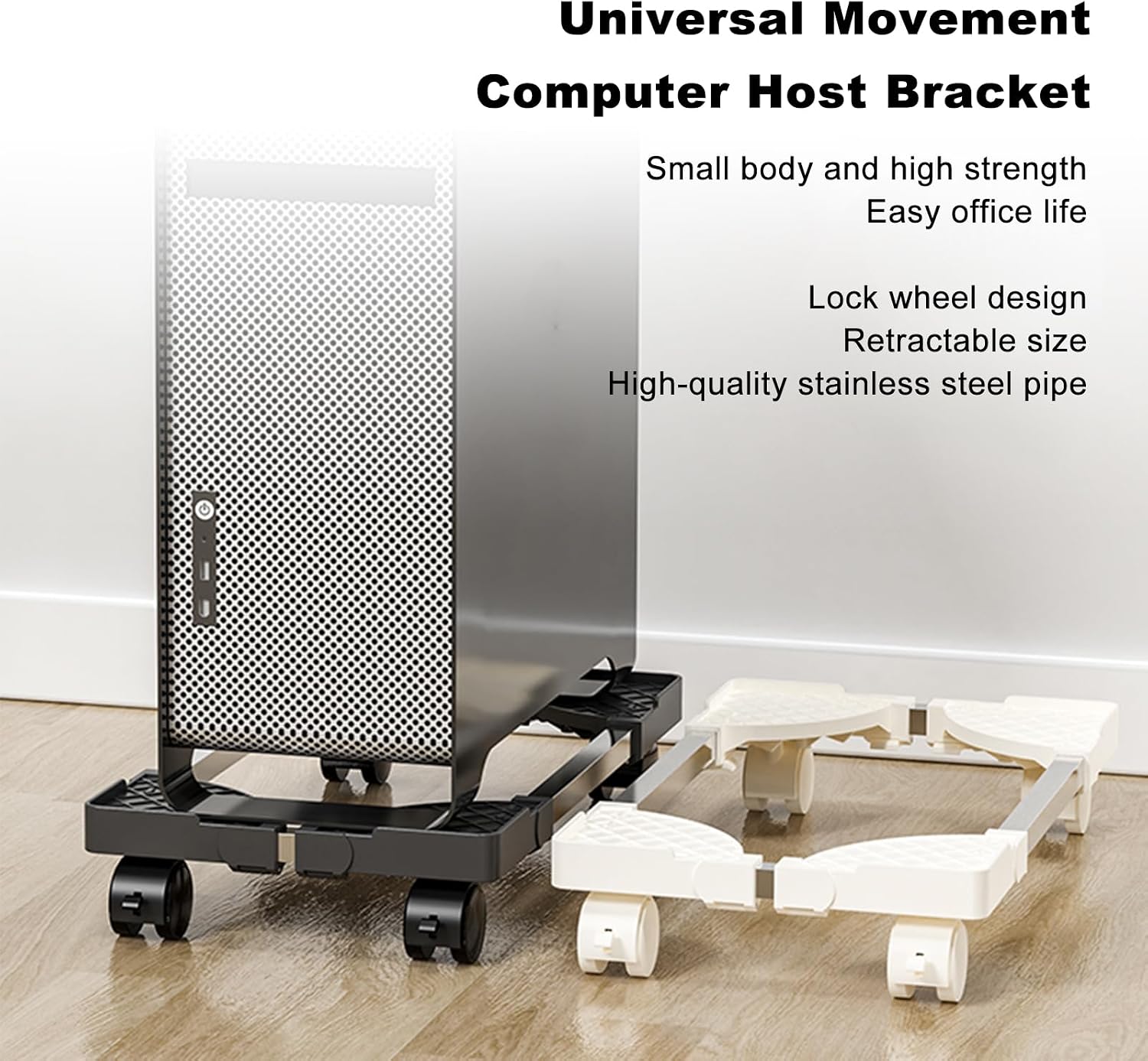 Karlak Computer Tower Stand Adjustable Mobile CPU Bracket with Universal Wheel Stainless Steel PC Tower Holder for Home Office Under Desk