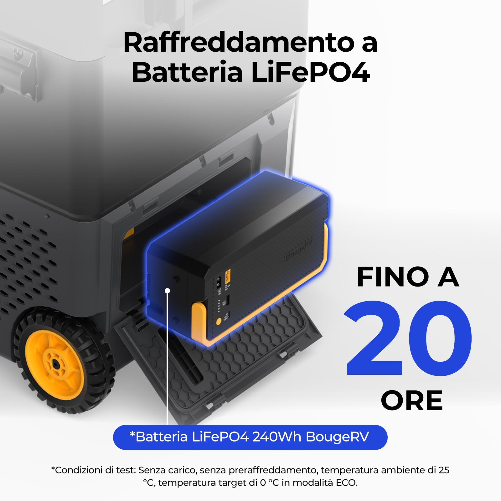 BougeRV CRD2 V2.0 40L Frigo con Batteria 240Wh, 2 Porte Doppia Zona Ruote Maniglia 12V 24V 230V Portatile Campeggio Compressore App IPX4, -20℃~20℃ (2026 Novità)