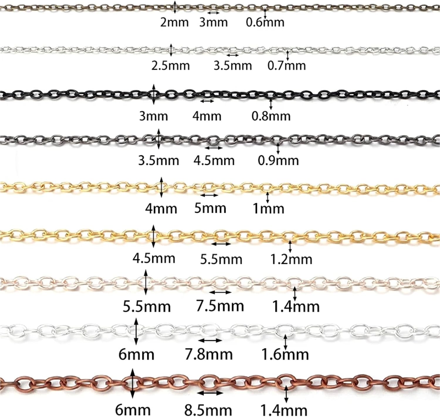 Bracelet Chains Bulk 30yards Necklace Chain Bulk Cross Chains for Jewelry Making Findings DIY Bracelet Materials(Broze,5.5x7.5mm)