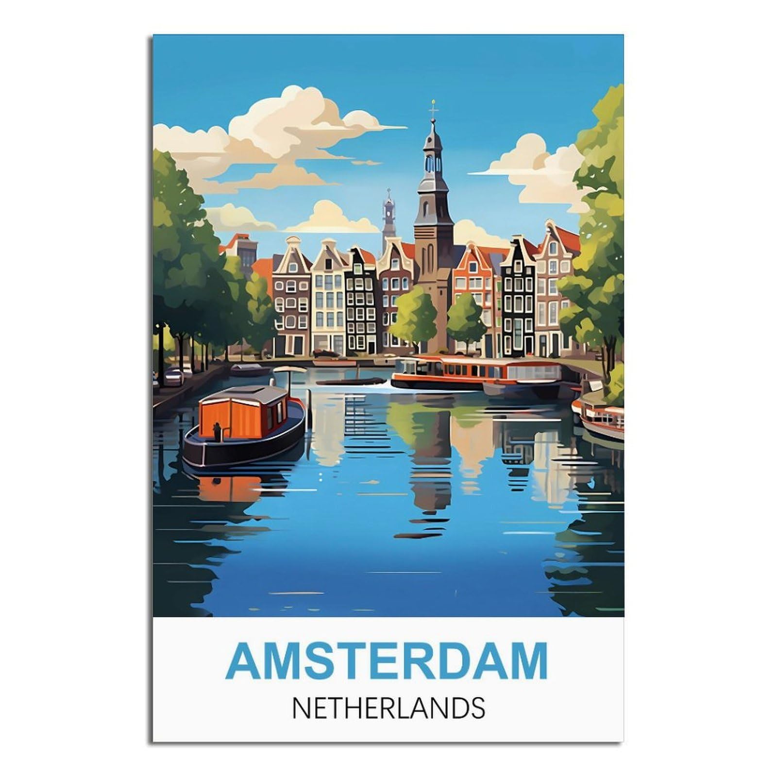 iPuzou Amsterdam Netherlands Vintage Travel Poster 08x12inch(20x30cm) Canvas Wall Decor, Wall Art Posters Prints Paintings Pictures for Living Room