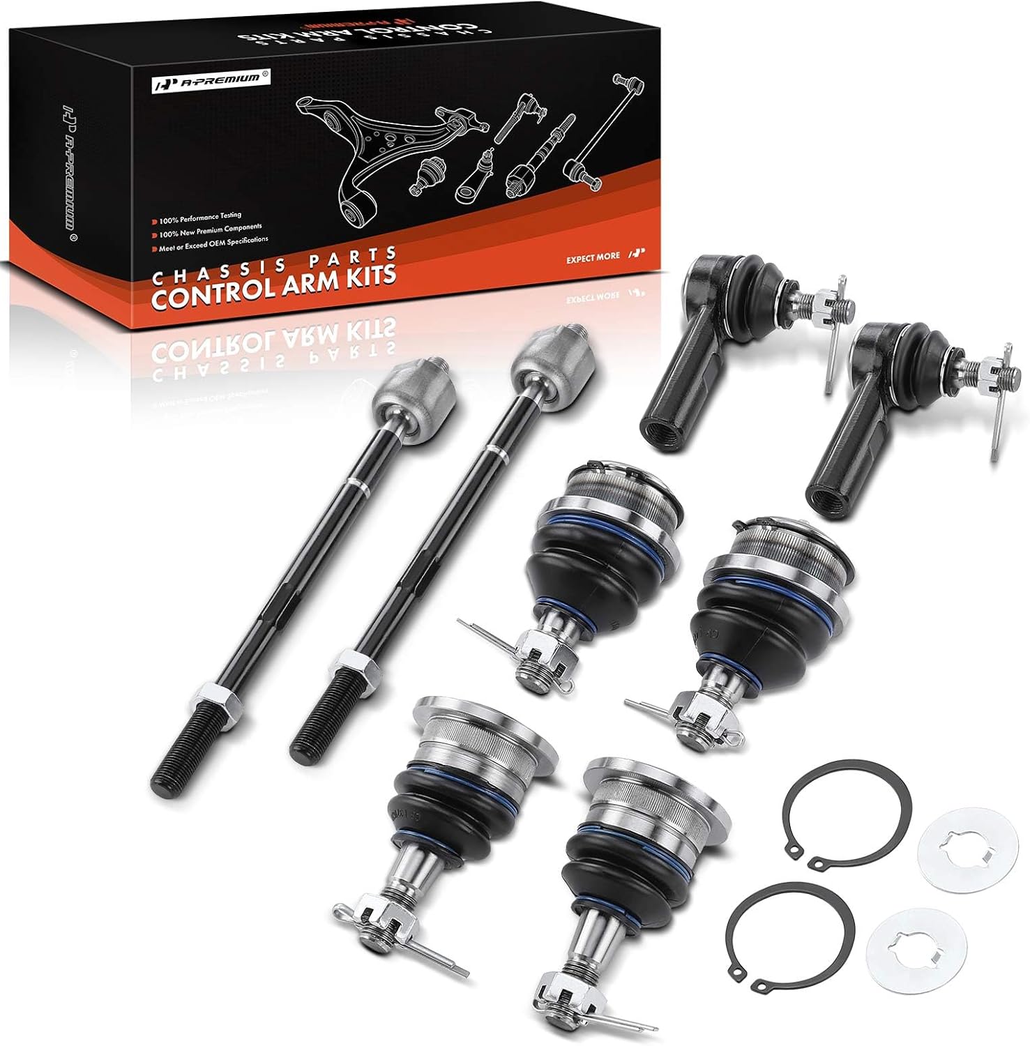 A-Premium Set of 8, Front Upper & Lower Ball Joint, Inner & Outer Tie Rod End, Compatible with Toyota Tacoma 2005-2015, RWD Only