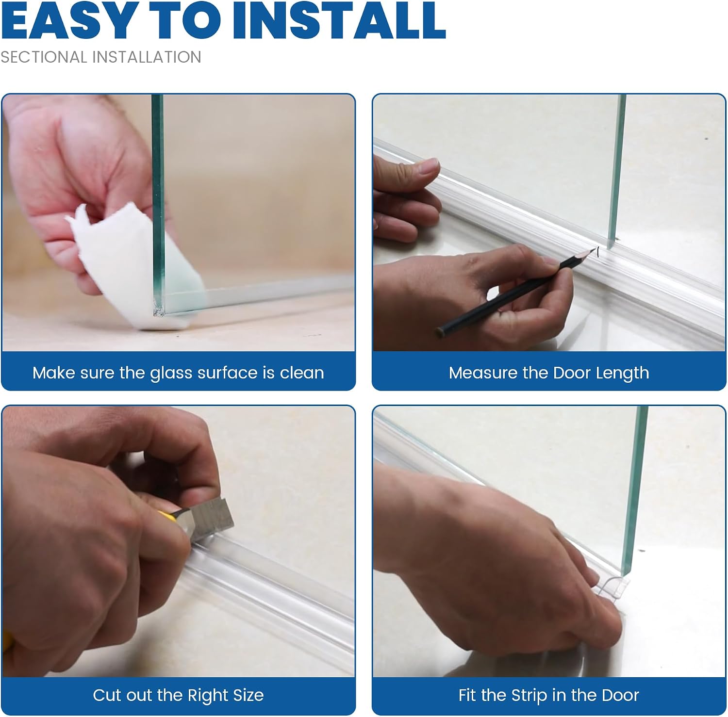 2-Pack Shower Glass Door Bottom Seal Strip,36 Inch Long Clear PVC Seal Strips for 5/16"(8mm) Thick Framless Glass Door Panel, Stop Leaks and Create a Water Barrier