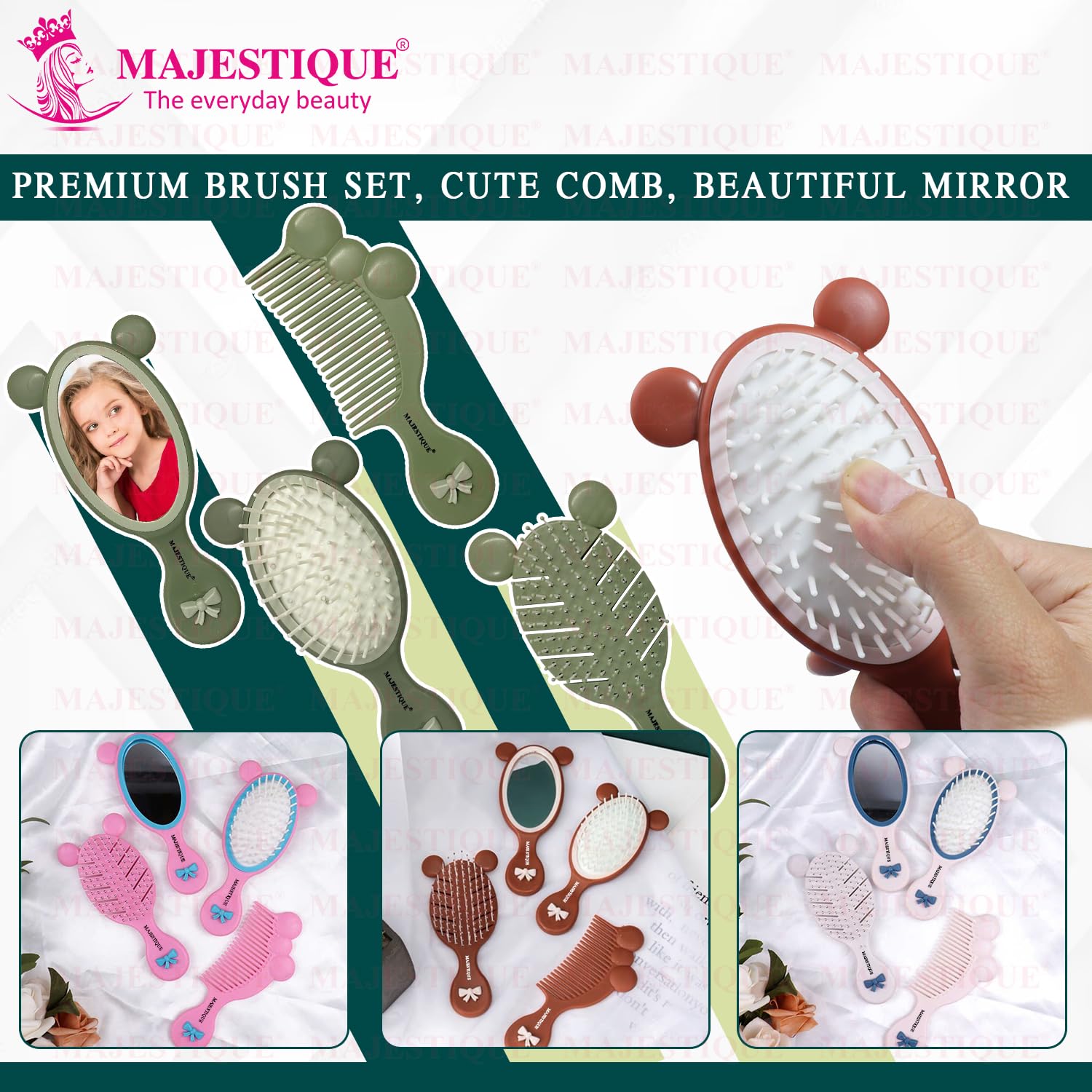 MAJESTIQUE Baby Healthcare And Grooming Kit, Hair Brush, Comb, Face Mirror, Soft Loofah With Silicon Bathing Shampoo Dispenser, Baby Essentials Nursery Care Kit For Kids (Pack Of 6),Multicolor 3