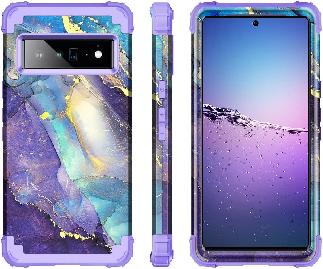 Rancase Compatible with Google Pixel 6 Pro Case,Three Layer Heavy Duty Shockproof Protection Hard Plastic Bumper +Soft Silicone Rubber Protective Case for Google Pixel 6 Pro Case,Purple
