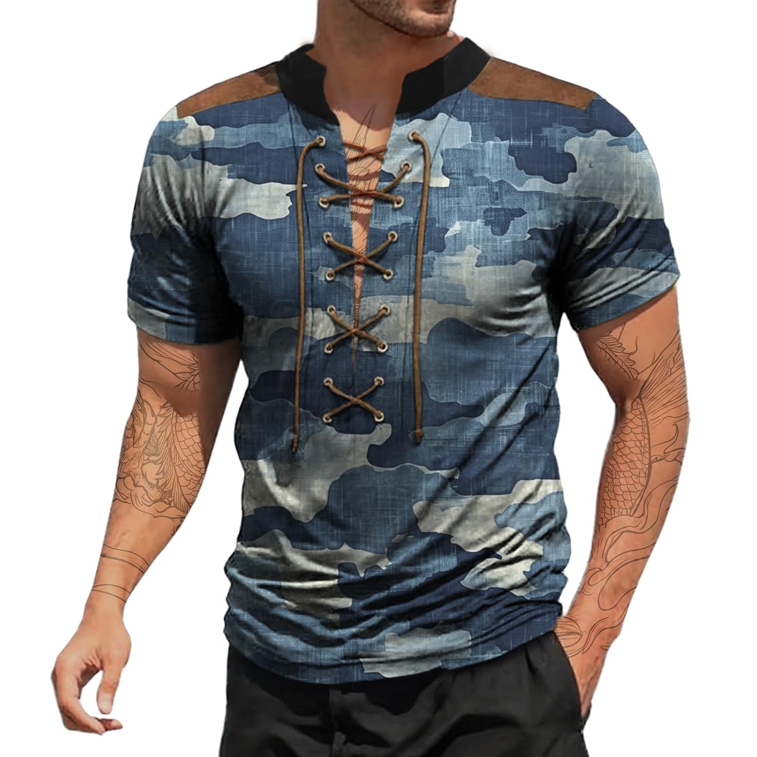 Mens Short Sleeve Shirts Trendy Casual Lightweight Boho Summer Beach Outdoor Classic Slimming Fit V Neck Tops