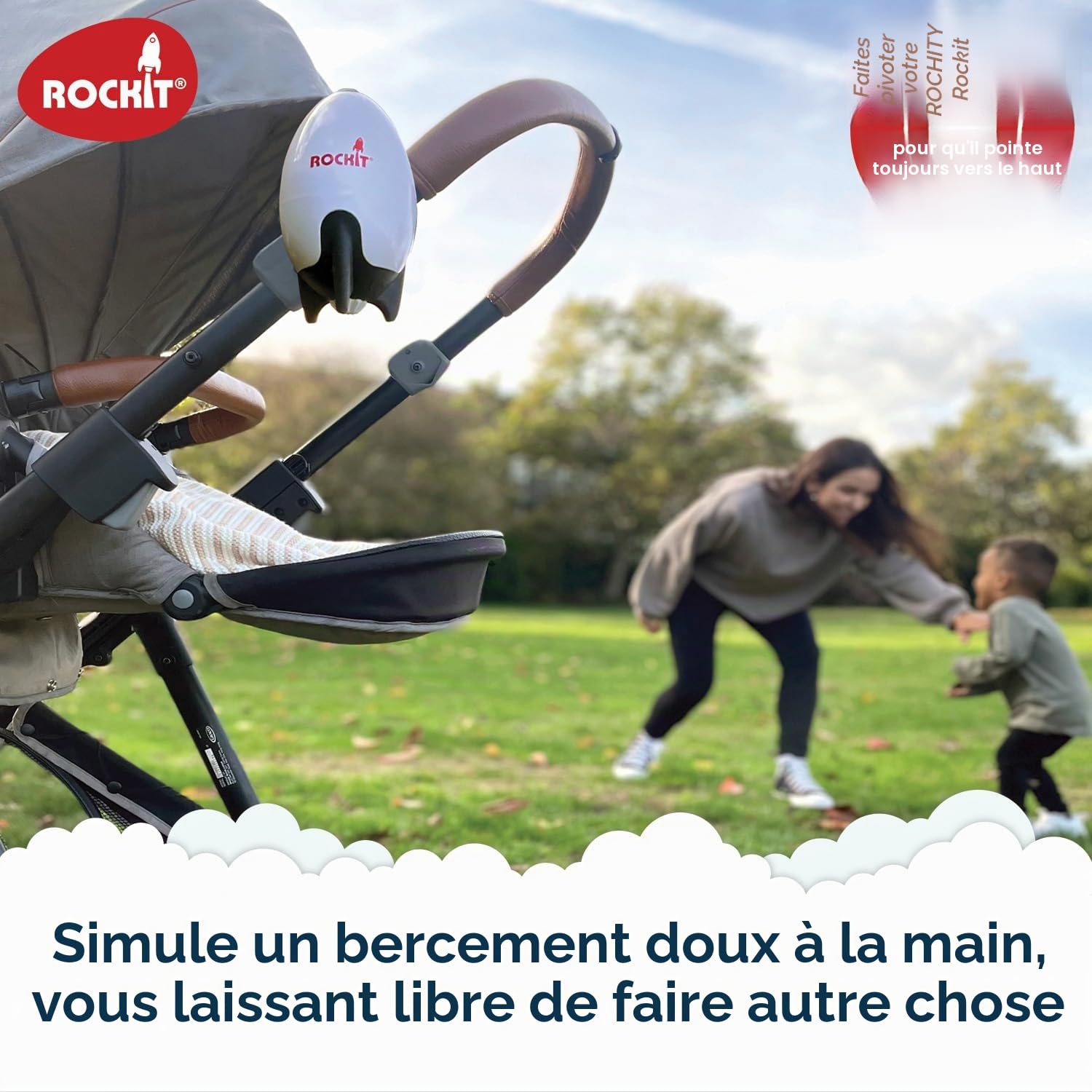 Rockit Rocker rechargeable avec deux supports – Aide au sommeil pour bébé qui berce doucement n'importe quelle poussette ou landau, vitesse réglable avec minuterie de 60 minutes – S'adapte à toutes