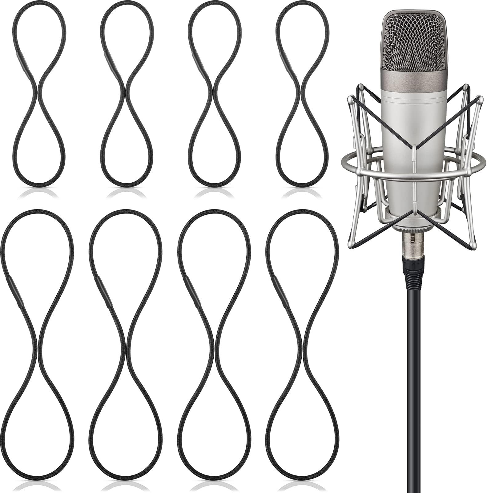 8 Pieces Black Universal Elastic Bands Replacement Microphone Shock Mount Rubber Ring Shock Mount Holder Clamp Clip for Microphone Shock Mount Mic Holder Clip