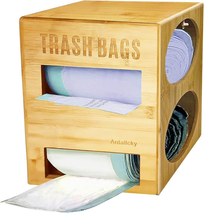Amazon.com - Antallcky Bamboo Trash Bag Dispenser Roll Holder 13 Gallon ...