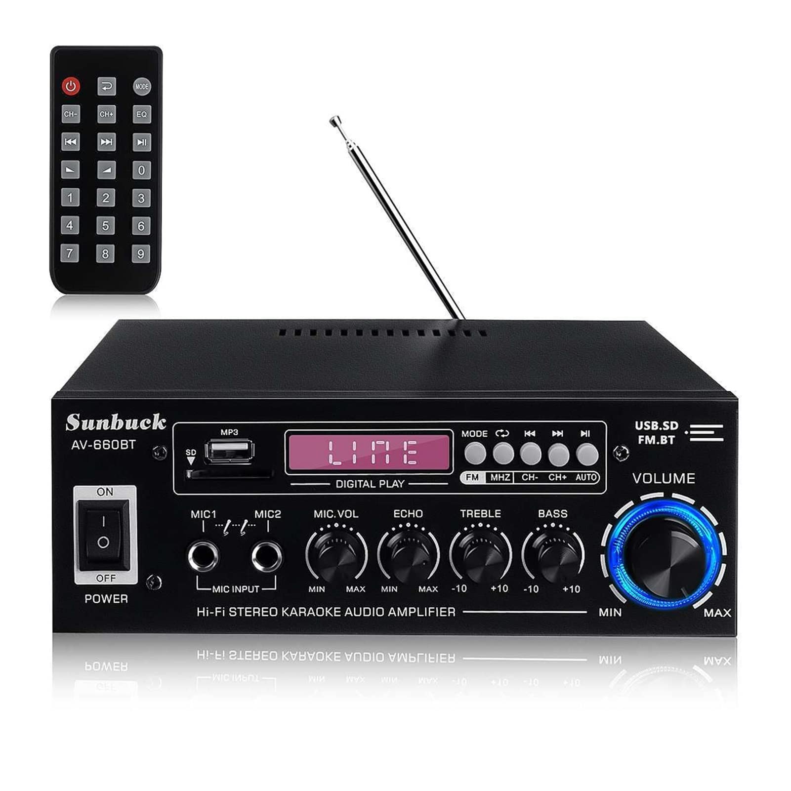 Mjfvn Nero 2000W Bluetooth 5.0 Car Amplifiers With Fm Radio Speaker Audio Amplifier Vehicle Amplifier Enclosure Car Audio(Nero)