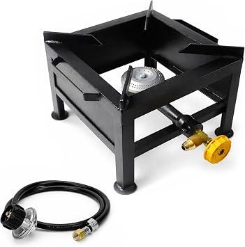 Single Burner Propane Stove - Portable Cast Iron High Pressure Outdoor Propane Burner Cooker,Heavy Duty Square Stove, high btu propane burner for Outdoor Cooking Turkey Fry,Seafood Boil,Homebrewing