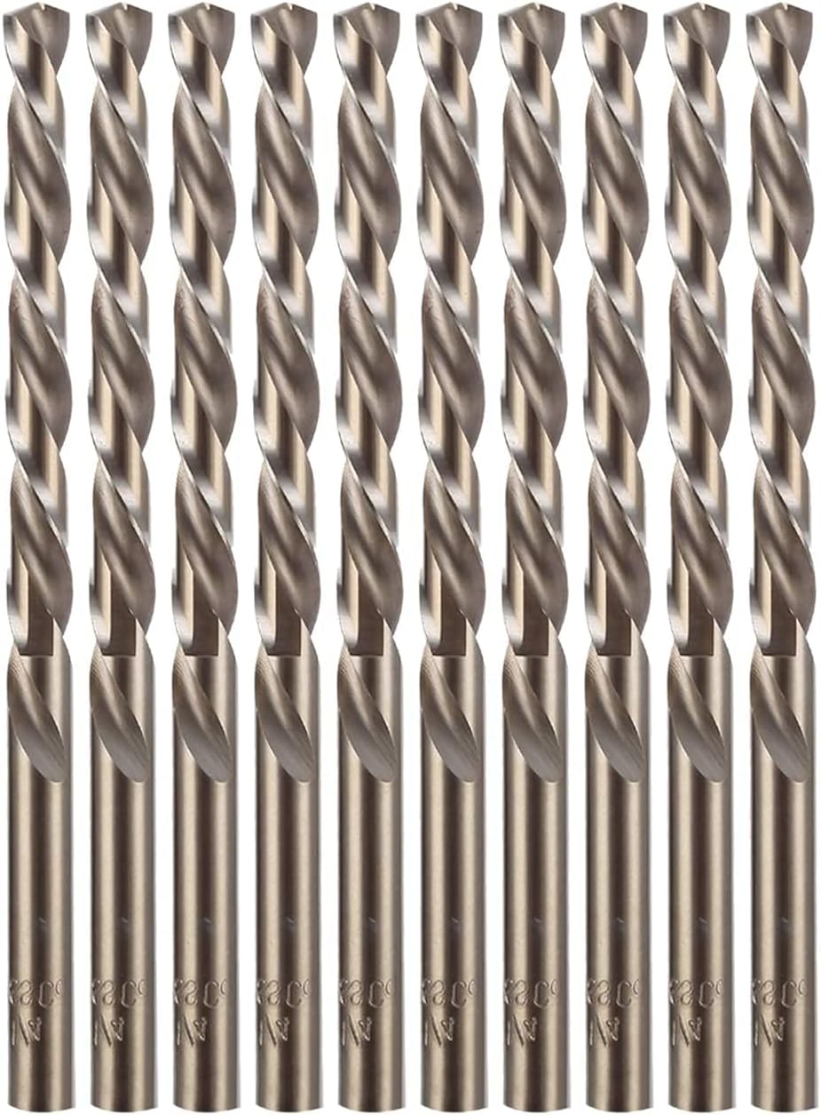 AugTouf 1/4" inch Cobalt Drill Bits(10Pcs), M35 HSS Metal Jobber Length Twist Drill Bit Set for Steel, Stainless Steel, Metal, Cast Iron