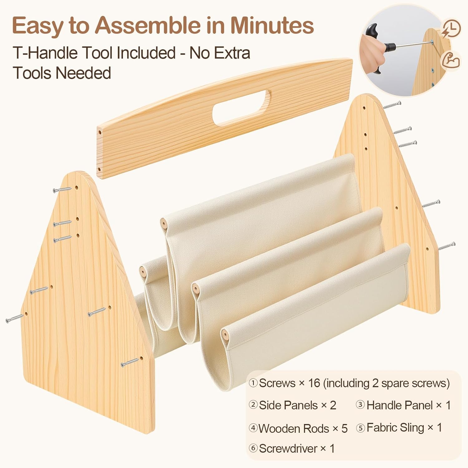 Solid Wood Toddler Bookshelf Double-Sided Montessori Kids Bookshelf for Nursery & Playroom, Baby Book Rack with Portable Handle, 4-Tier Deep Sling Organizer Easy Assembly, Off-White