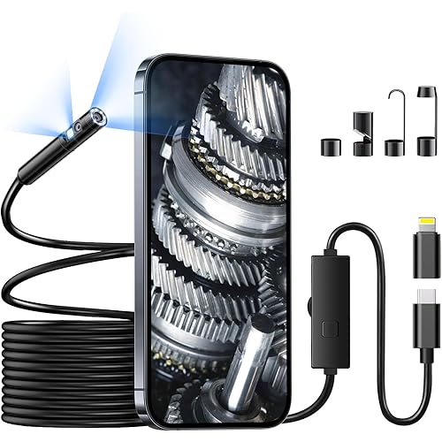 Endoscope Camera with Light, 1920P Borescope Camera with 8+1 Adjustable LED Lights, Semi-Rigid Cable 16.5FT, IP67 Waterproof for iPhone, iPad, Samsung,Cool Gadgets for Men