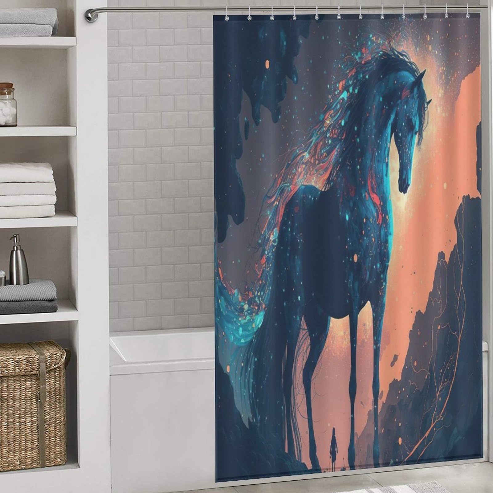 Rideau de bain cheval en tissu polyester pour salle de bain