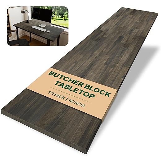 Howizz 60 x 25 in. Solid Wood Table Top, Mocha Stained Acacia Desktop for Standing Desk/Office Tabletop/Countertop, 1in. Thick