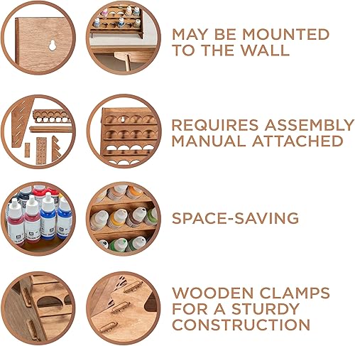 Miniatura 2 de Plydolex Organizador de pintura con 72 agujeros adecuado para pinturas Vallejo - Estante de almacenamiento de pintura de madera montado en la pared