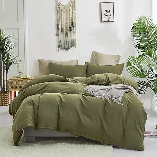 Cottonight - Juego de edredón de 3 piezas, moderno, suave, transpirable, unisex, tamaño California King, verde militar, oliva u oscuro