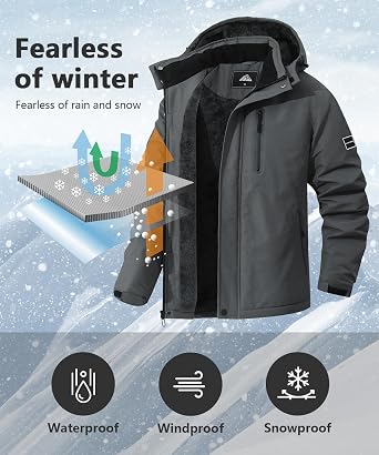 Men's Mountain Ski Jacket Warm Winter Snow Coat Waterproof Snowboarding Jacket Outdoor Windbreaker Hooded for Hiking