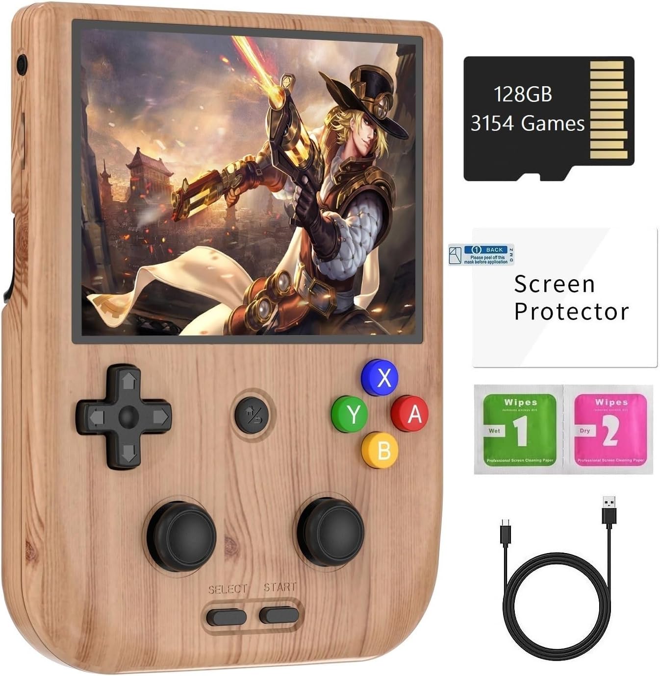 RG405V Retro Handheld Game Console , Unisoc Tiger T618 Android 12 System 4.0 Inch IPS Touch Screen Support 5G WIFI Bluetooth 5.0 with 128G TF Card 3172 Games 5500mAh Battery (Wood)