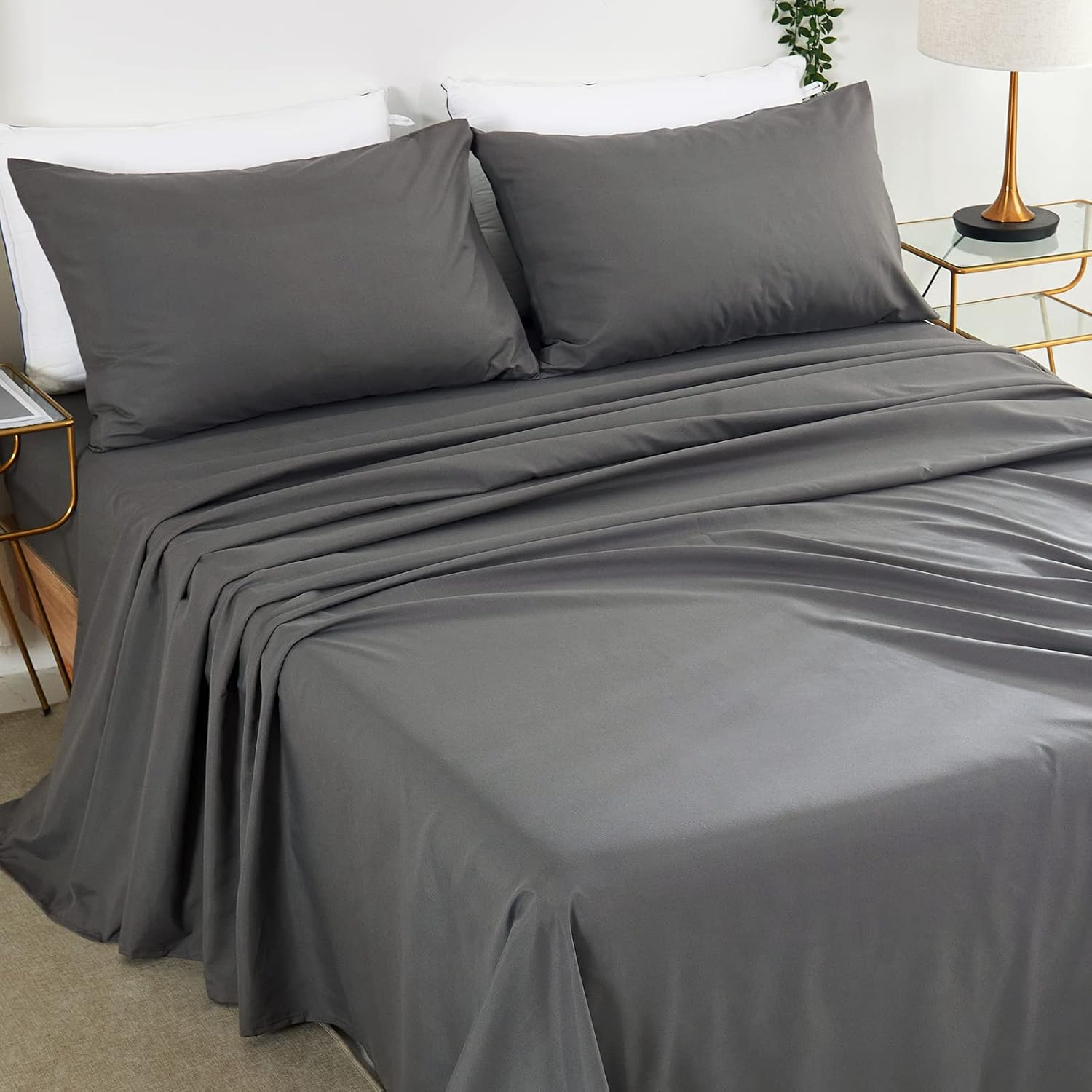 AKK Twin Sheet Set - Soft Hotel Luxury Twin Bed Sheets - Ultra Brushed Microfiber - Deep Pocket - Cooling Sheets for Twin Size Bed - 3 Piece (Dark Grey)