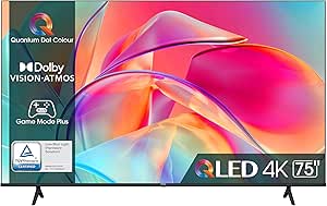 Hisense 75" QLED 4K 2023 75E77KQ, Smart TV VIDAA U6, Dolby Vision, HDR 10+, Game Mode PRO Plus, Alexa Built-in, VIDAA Voice, Tuner DVB-T2/S2 HEVC 10, lativù 4K